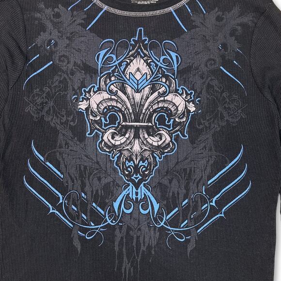 Y2K Vintage Long Sleeve Waffle Knit Henley T-shirt | No Boundaries Size Large - Picture 3 of 5